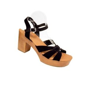 American Eagle Outfitters Platform Sandals Black Eco-Suede Womens Size 10 NEW